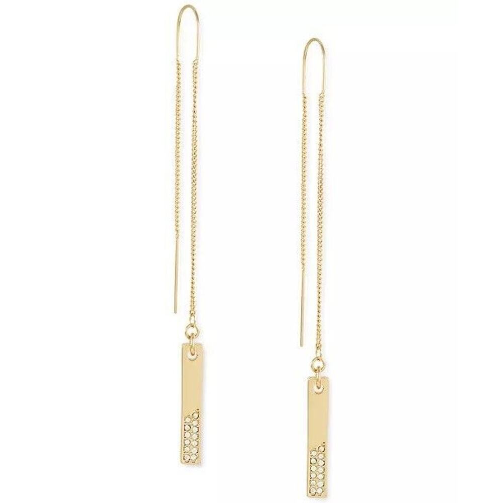 Guess Gold Tone Pave Crystal Threader Earrings Women's Fashion Elegant Chic NEW